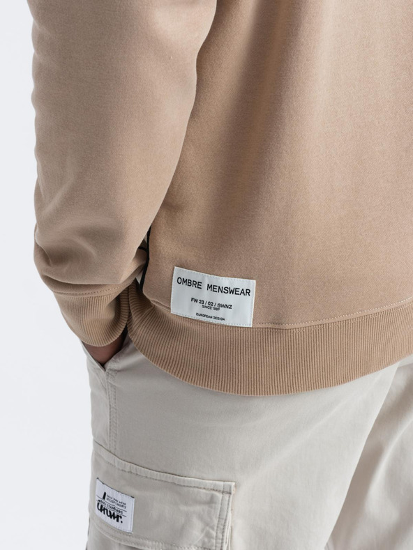 Ombre Clothing Muška mikina OVERSIZE s kontrastnim plitanjem boja - bež V2 B1673 Ombre Clothing