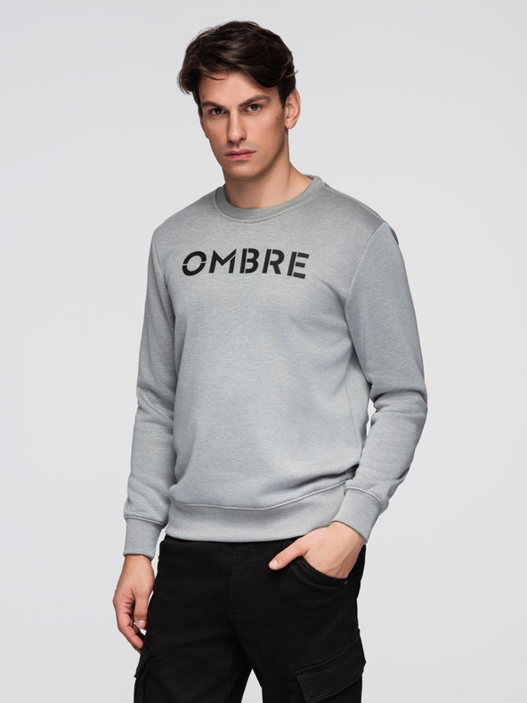 Ombre Clothing Klasična muška mikina s napisima - siva melanž V1 B1711 Ombre Clothing