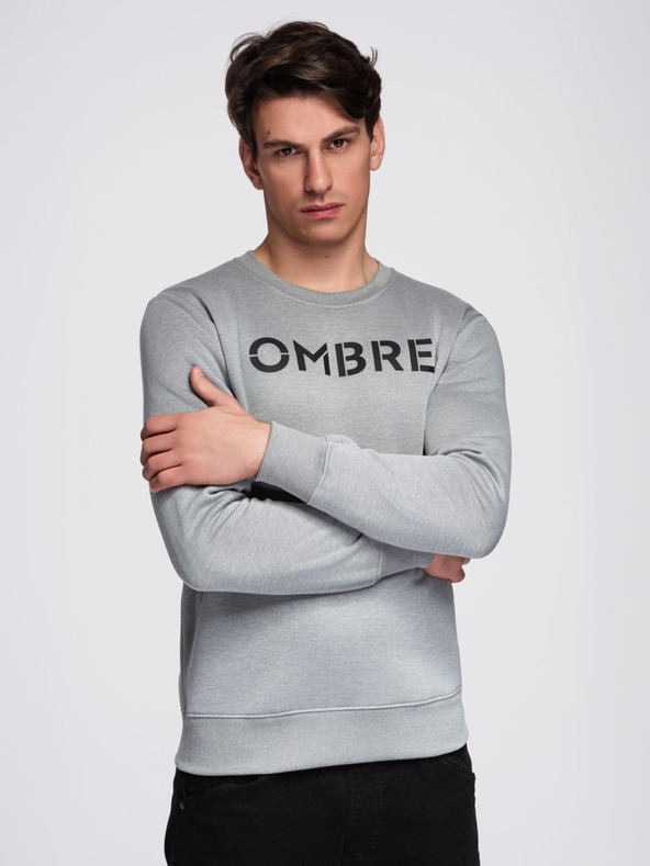 Ombre Clothing Klasična muška mikina s napisima - siva melanž V1 B1711 Ombre Clothing