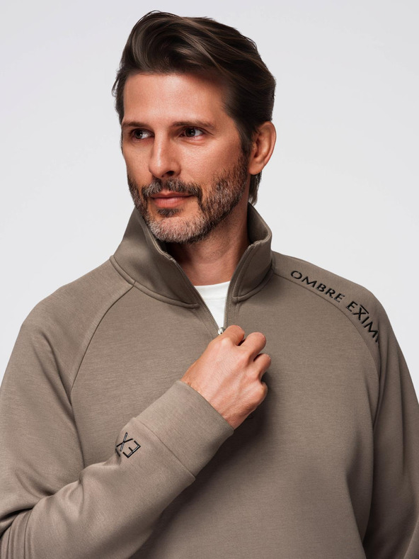 Ombre Clothing Muška trenirka mikina s ovratnikom + jogger hlače - sivo-smeđa V3 Z117 Ombre Clothing