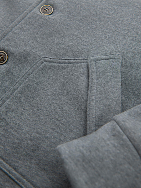 Ombre Clothing Muška mikina na gumbe sa stojećim ovratnikom - siva melanž V7 OM-SSZP-0240 Ombre Clothing