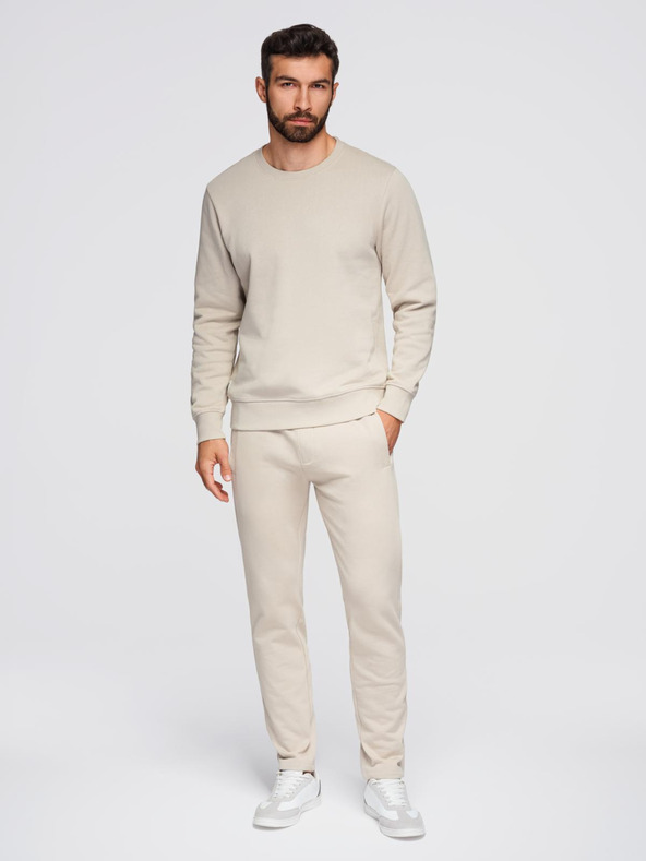 Ombre Clothing Muška trenirka mikina s okruglim izrezom + hlače regular fit - bež V1 Z122 Ombre Clothing