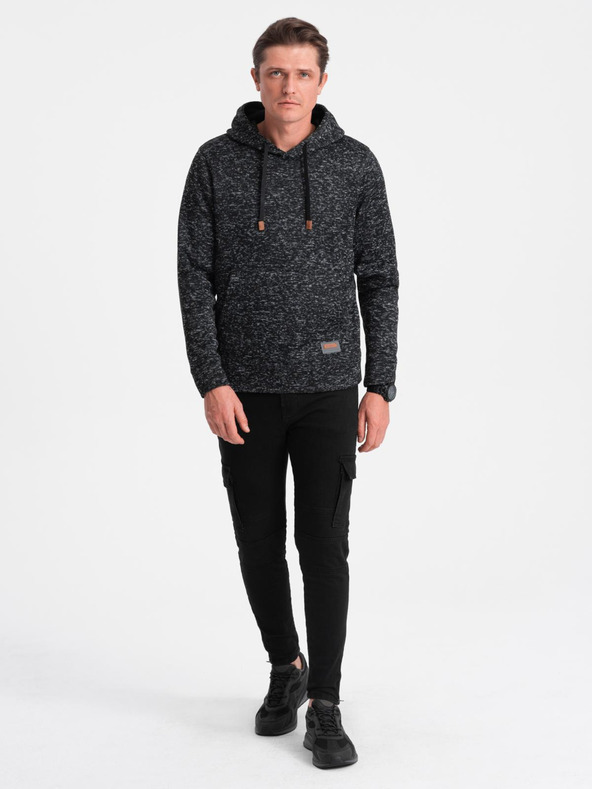 Ombre Clothing Muška mikina bez gumba s klokanskom torbom i kapuljačom - grafit melanž V2 B1675 Ombre Clothing