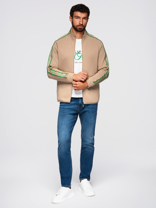 Ombre Clothing Muška mikina s patentnim zatvaračem i visokim ovratnikom - smeđa V1 OM-SSZP-0224 Ombre Clothing