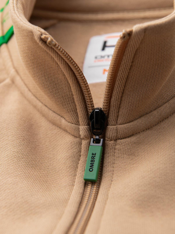 Ombre Clothing Muška mikina s patentnim zatvaračem i visokim ovratnikom - smeđa V1 OM-SSZP-0224 Ombre Clothing