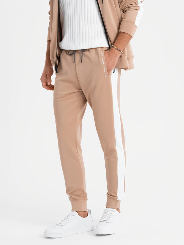 Ombre Clothing Muška mikina s kapuljačom na zavojnici + jogger hlače - bež V4 Z118 Ombre Clothing