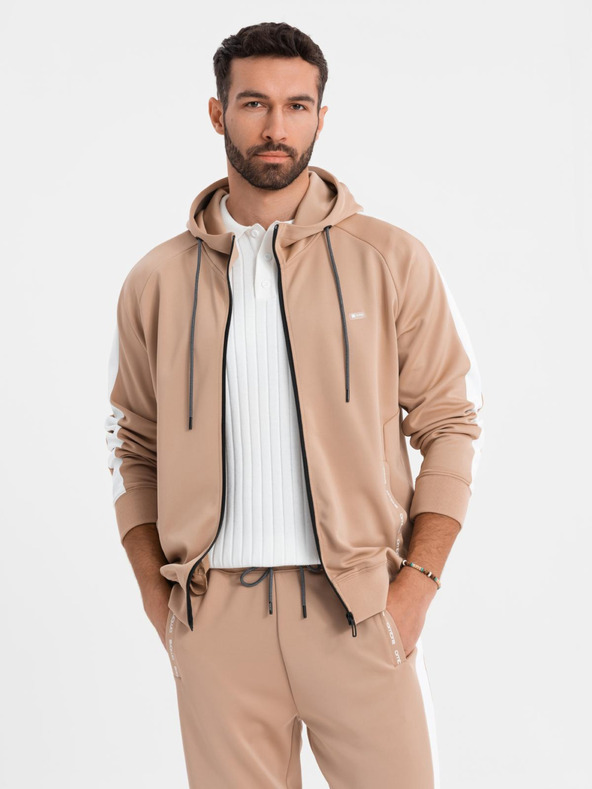 Ombre Clothing Muška mikina s kapuljačom na zavojnici + jogger hlače - bež V4 Z118 Ombre Clothing