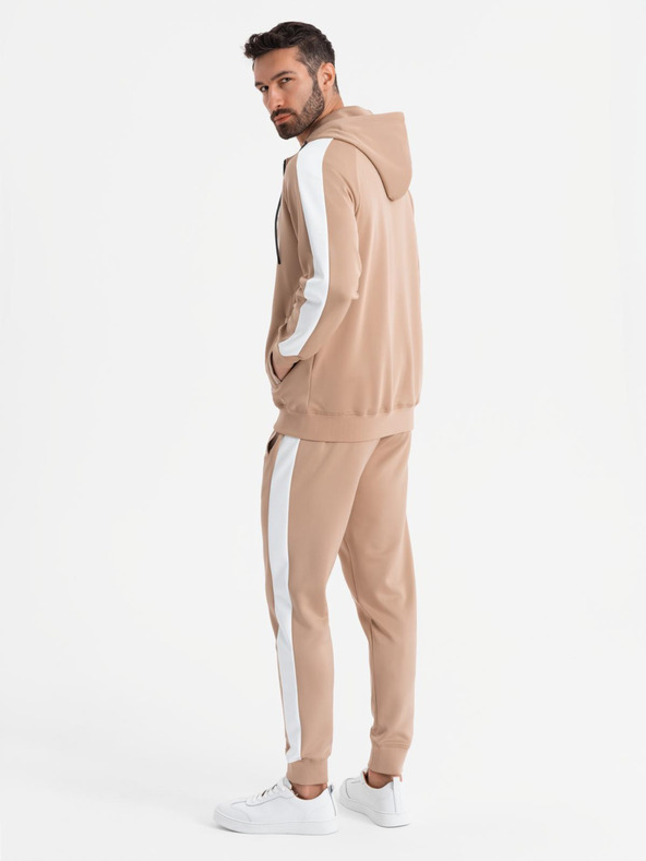 Ombre Clothing Muška mikina s kapuljačom na zavojnici + jogger hlače - bež V4 Z118 Ombre Clothing