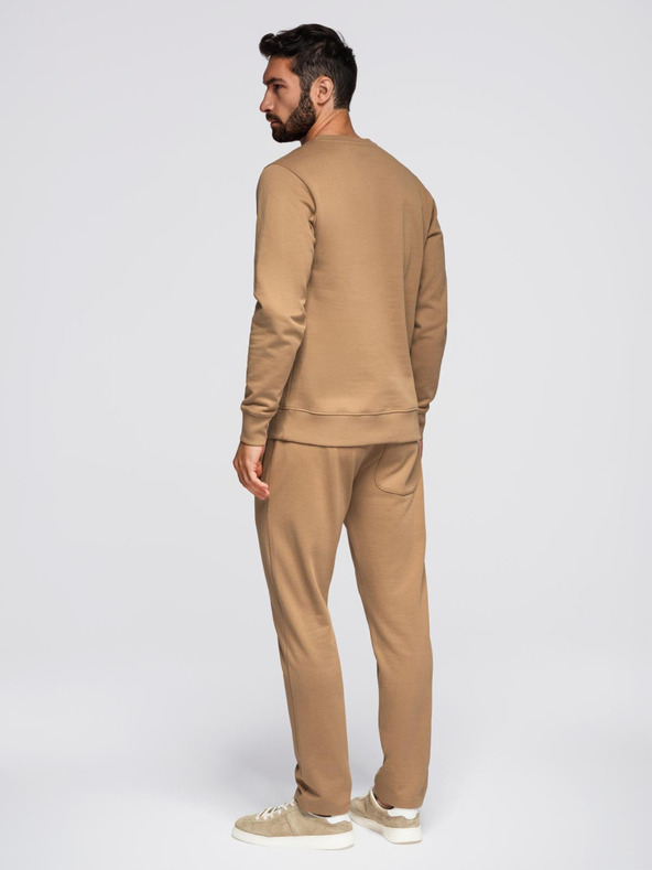 Ombre Clothing Muška trenirka mikina s okruglim izrezom + hlače regular fit - kamela V2 Z122 Ombre Clothing