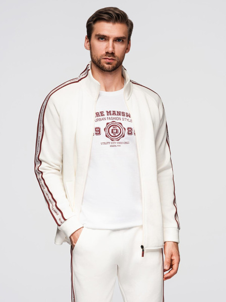 Ombre Clothing Muška elastična mikina s lemovanjem i visokim ovratnikom - kremasta V2 OM-SSZP-0224 Ombre Clothing