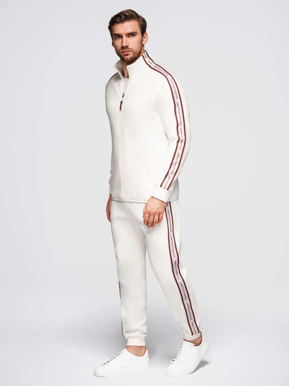 Ombre Clothing Muška elastična mikina s lemovanjem i visokim ovratnikom - kremasta V2 OM-SSZP-0224 Ombre Clothing