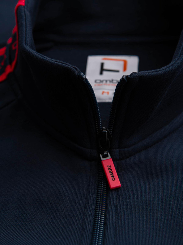 Ombre Clothing Muška majica sa zatvaračem i visokim ovratnikom - tamno plava V3 OM-SSZP-0224 Ombre Clothing