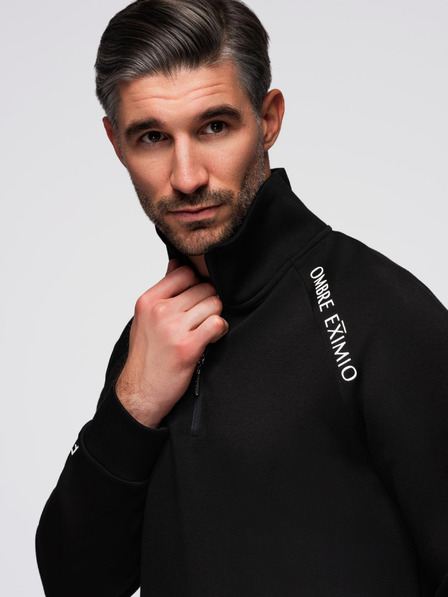 Ombre Clothing Muška majica sa visokim stojačem i kontrastnim printom - crna V1 OM-SSZP-0211 Ombre Clothing