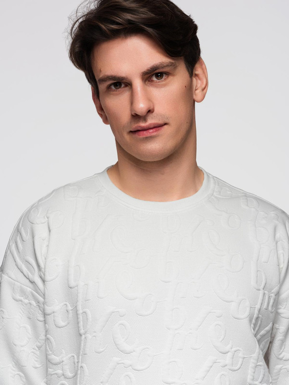 Ombre Clothing Muška majica RELAXED FIT sa reljefjsnim slovima - ekru V2 B1712 Ombre Clothing