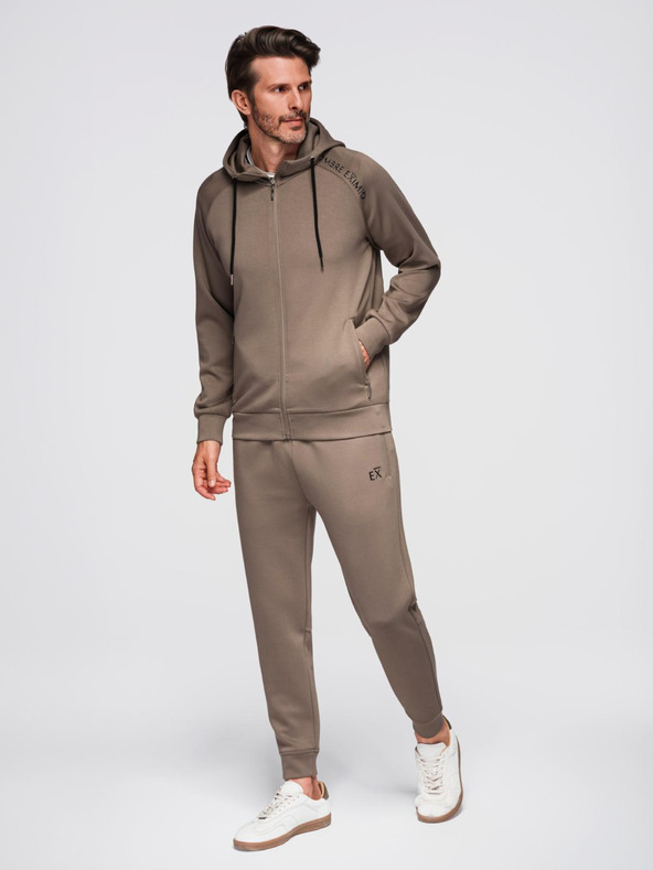 Ombre Clothing Muška trenerka majica sa kapuljačom + hlače jogger - smedja V3 Z115 Ombre Clothing