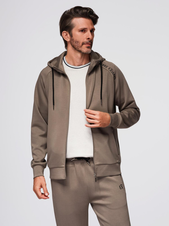 Ombre Clothing Muška trenerka majica sa kapuljačom + hlače jogger - smedja V3 Z115 Ombre Clothing