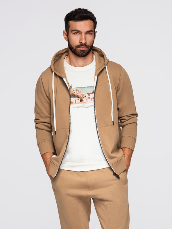 Ombre Clothing Muška trenerka majica sa kapuljačom + hlače jogger - kamela V2 Z119 Ombre Clothing