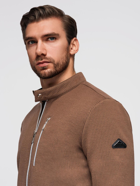 Ombre Clothing Muška strukturirana motociklistička jakna sa stojačem - smeđa V2 OM-JANP-0229 Ombre Clothing