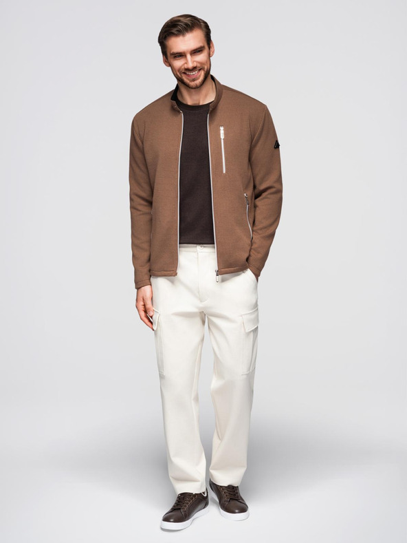 Ombre Clothing Muška strukturirana motociklistička jakna sa stojačem - smeđa V2 OM-JANP-0229 Ombre Clothing