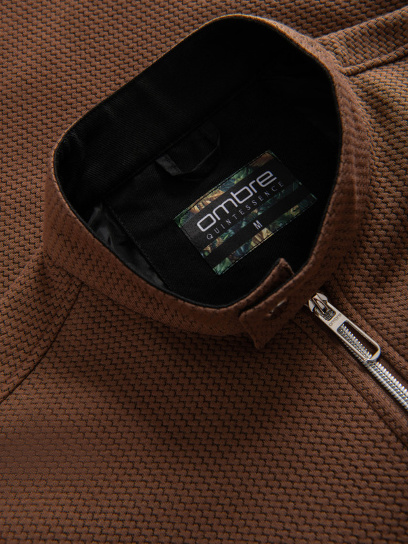 Ombre Clothing Muška strukturirana motociklistička jakna sa stojačem - smeđa V2 OM-JANP-0229 Ombre Clothing