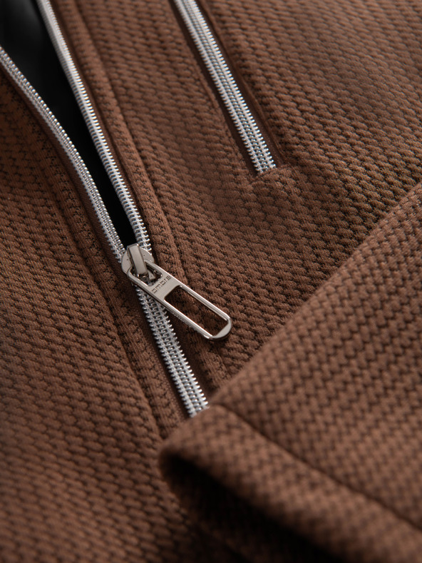 Ombre Clothing Muška strukturirana motociklistička jakna sa stojačem - smeđa V2 OM-JANP-0229 Ombre Clothing