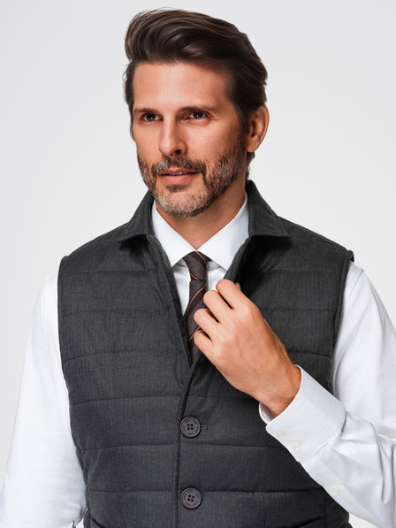 Ombre Clothing Muška prošivana elegantan prsluka - grafitni melir V1 OM-JAVJ-0275 Ombre Clothing