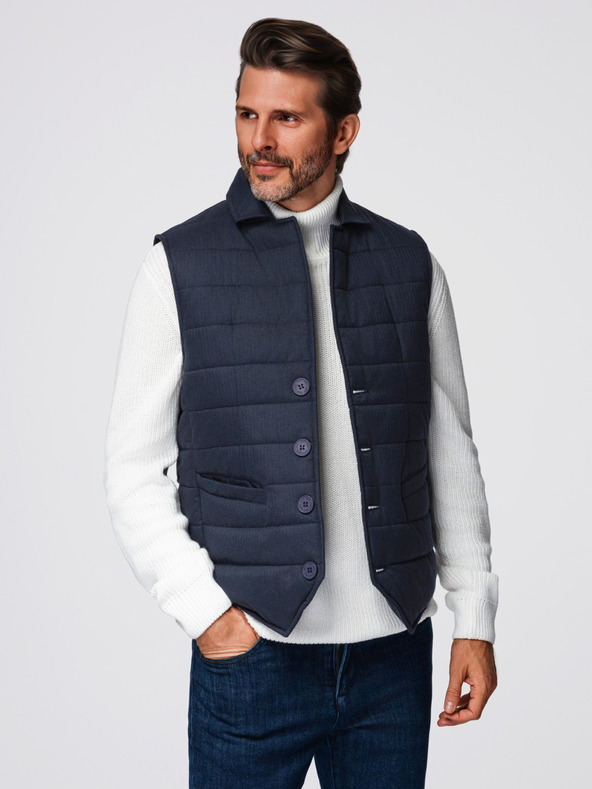 Ombre Clothing Muška elegantan prošivana prsluka - tamno plavi melanj V3 OM-JAVJ-0275 Ombre Clothing