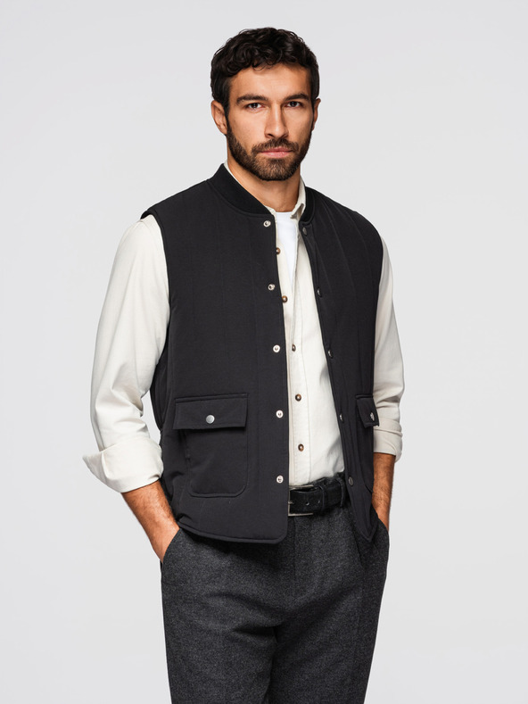 Ombre Clothing Muška casual prsluka bez rukava s okomitim prošivanjem - crna V1 OM-JAVJ-0323 Ombre Clothing