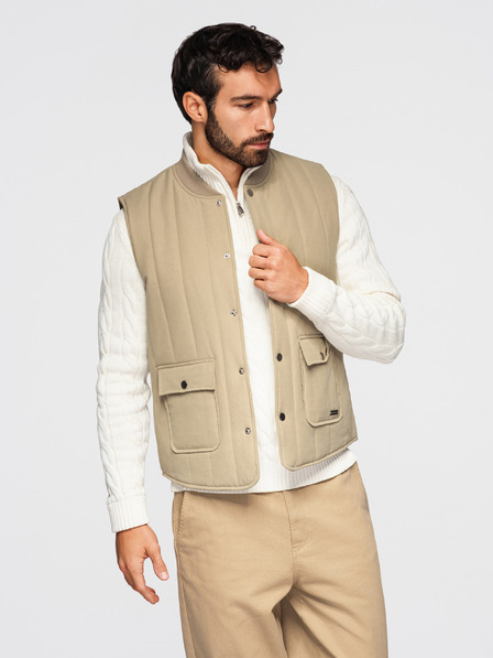 Ombre Clothing Muška casual prsluka bez rukava s okomitim prošivanjem - bež V2 OM-JAVJ-0323 Ombre Clothing