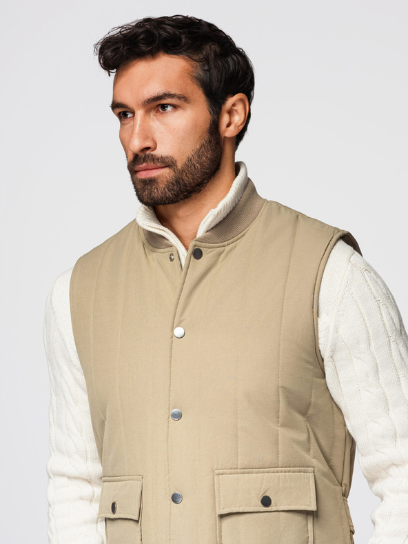 Ombre Clothing Muška casual prsluka bez rukava s okomitim prošivanjem - bež V2 OM-JAVJ-0323 Ombre Clothing