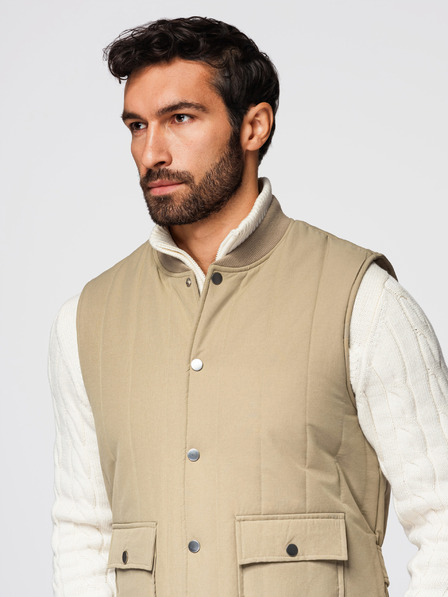 Ombre Clothing Muška casual prsluka bez rukava s okomitim prošivanjem - bež V2 OM-JAVJ-0323 Ombre Clothing