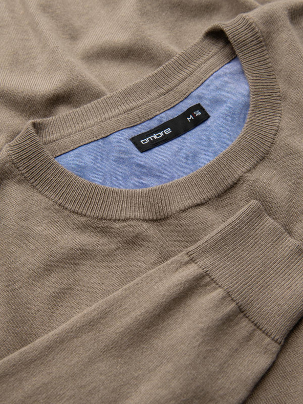 Ombre Clothing BASIC muski klasicni viskozni pulover sa okruglim izrezom - tamno bež V15 OM-SWBS-0106 Ombre Clothing