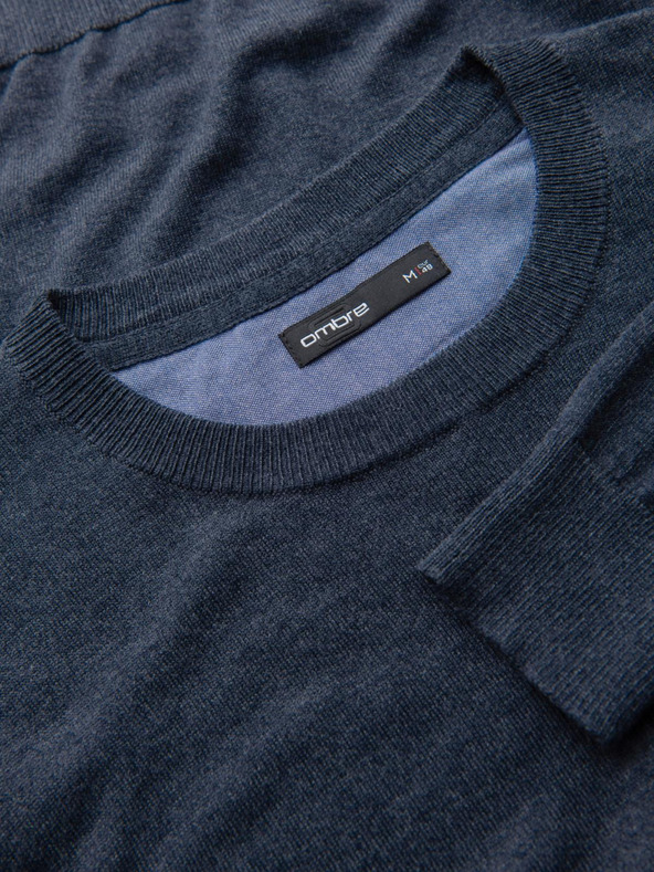 Ombre Clothing BASIC muski viskozni pulover sa okruglim izrezom - tamno plav melir V16 OM-SWBS-0106 Ombre Clothing
