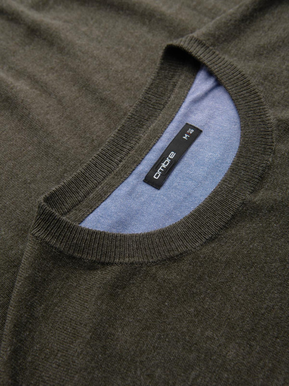 Ombre Clothing Muski viskozni pulover BASIC classic sa okruglim izrezom - maslinski melir V17 OM-SWBS-0106 Ombre Clothing