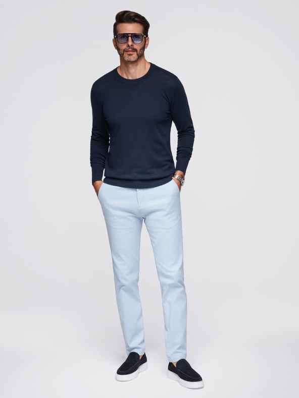 Ombre Clothing Muski pulover sa okruglim izrezom od elasticnog pletiva u klasicnoj vezi - tamno plav V1 OM-SWSW-0183 Ombre Clothing