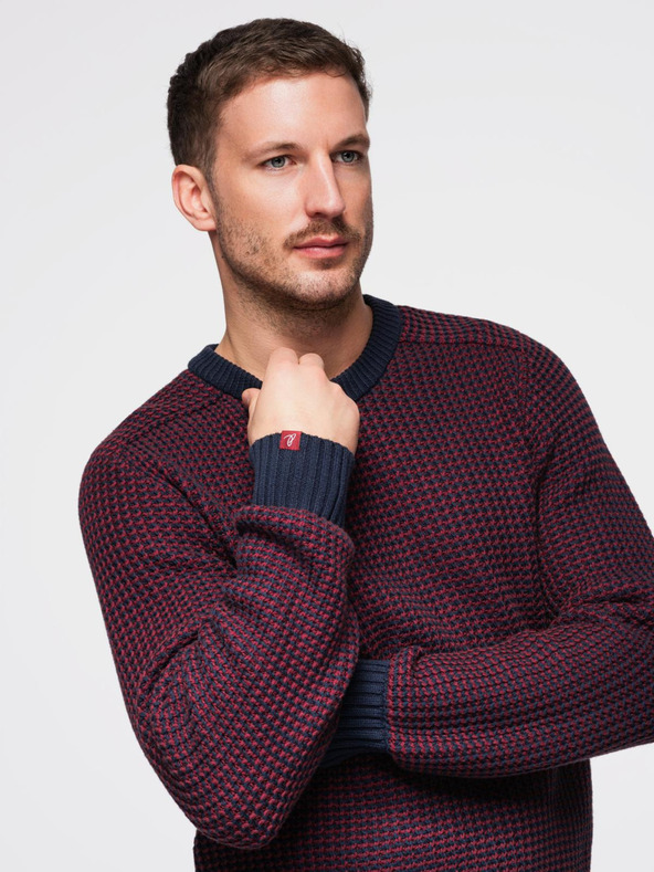 Ombre Clothing Muski pulover sa kontrastnom vezom i okruglim izrezom - bordo V1 OM-SWSW-0122 Ombre Clothing