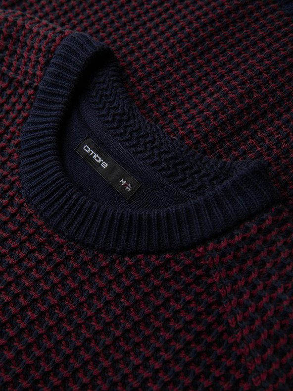 Ombre Clothing Muski pulover sa kontrastnom vezom i okruglim izrezom - bordo V1 OM-SWSW-0122 Ombre Clothing