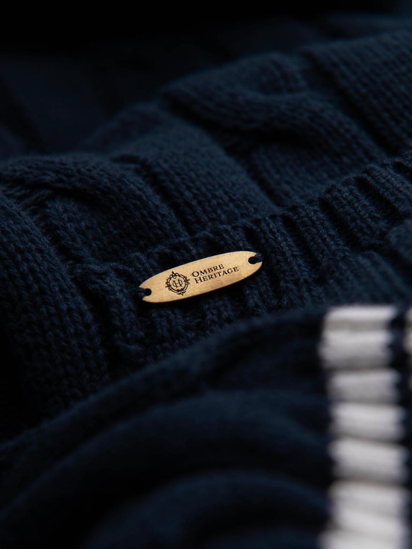 Ombre Clothing Muški pulover sa šalinim ovratnikom u preppy stilu - tamno plavi V4 OM-SWCD-0152 Ombre Clothing