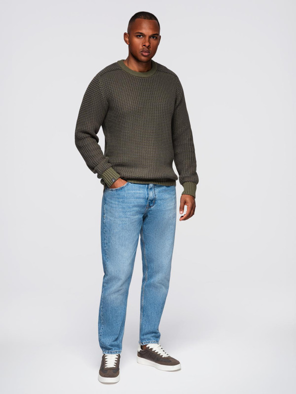 Ombre Clothing Muški pulover s kontrastnom vezom i okruglim izrezom - tamno olivno V2 OM-SWSW-0122 Ombre Clothing