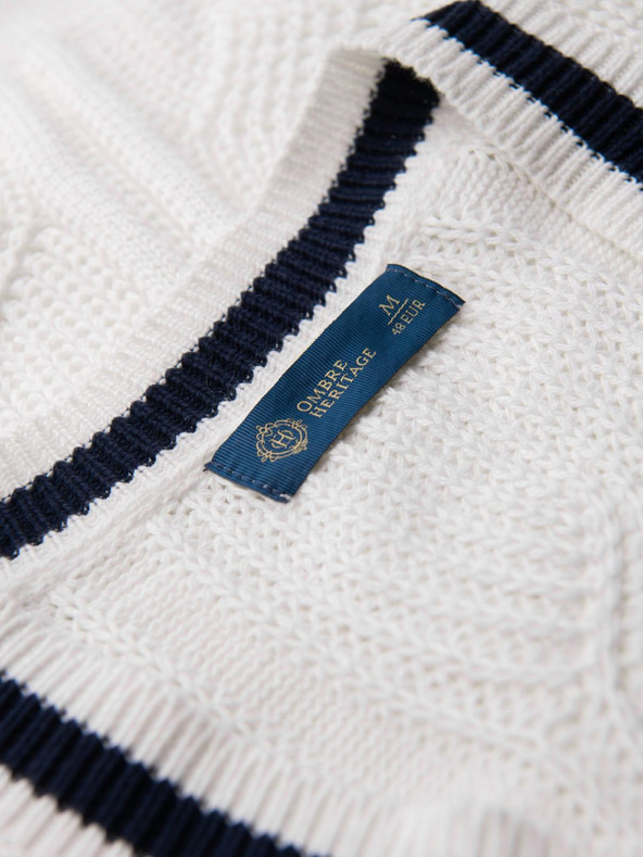 Ombre Clothing Muški karirani pulover s izrezom - bijeli V1 OM-SWSW-0151 Ombre Clothing