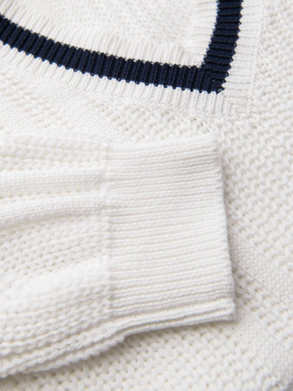 Ombre Clothing Muški karirani pulover s izrezom - bijeli V1 OM-SWSW-0151 Ombre Clothing