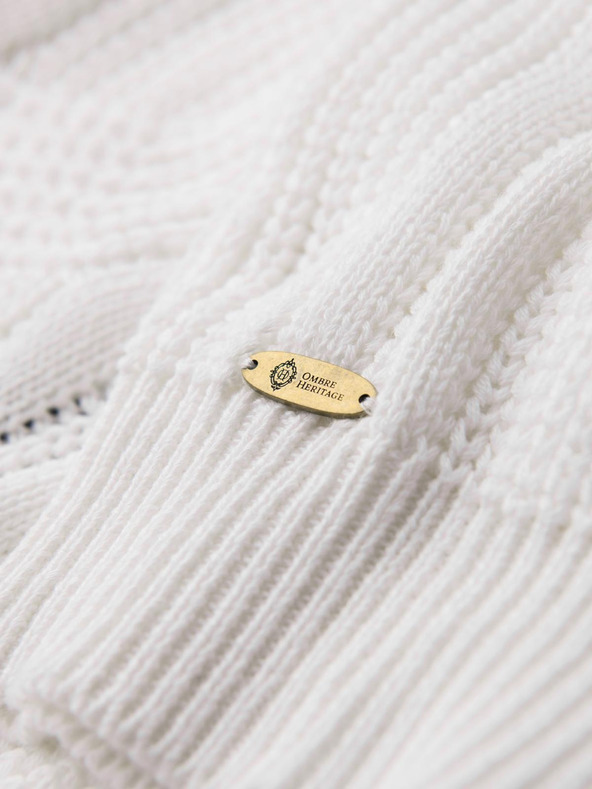 Ombre Clothing Muški karirani pulover s izrezom - bijeli V1 OM-SWSW-0151 Ombre Clothing