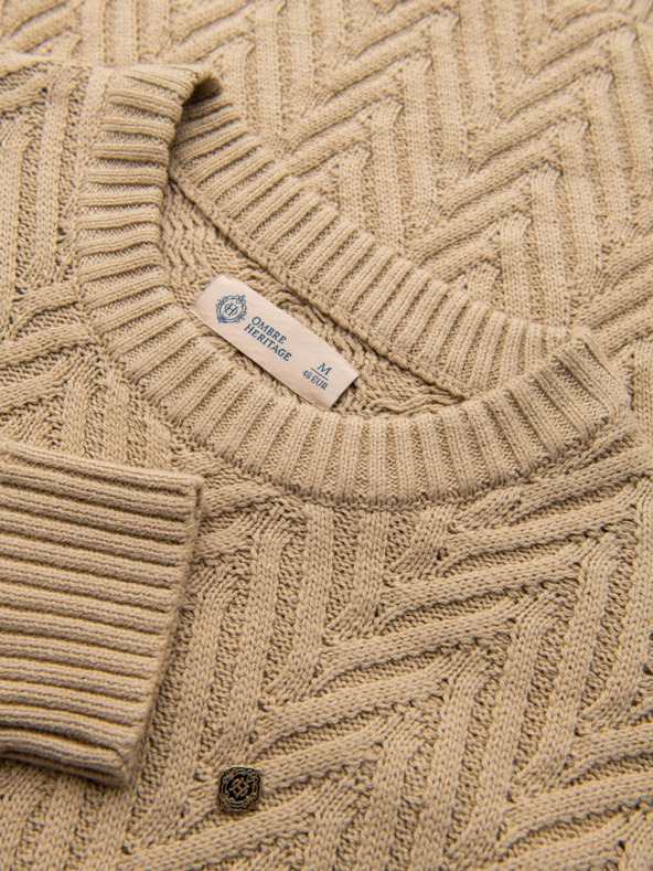 Ombre Clothing Muški pulover od cik-cak pletenine - pijeskovito V1 OM-SWSW-0147 Ombre Clothing