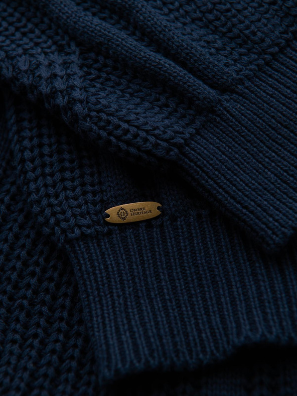 Ombre Clothing Muški karirani pulover s izrezom - tamno plavi V2 OM-SWSW-0151 Ombre Clothing