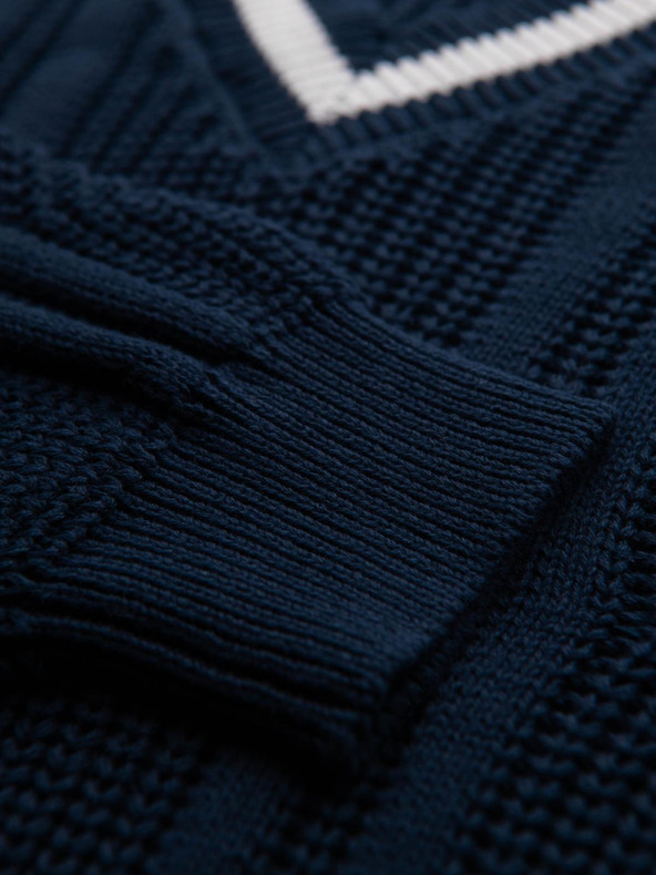 Ombre Clothing Muški karirani pulover s izrezom - tamno plavi V2 OM-SWSW-0151 Ombre Clothing