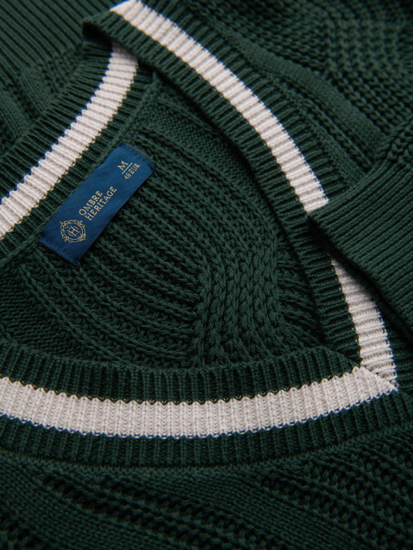 Ombre Clothing Muški karirani pulover s izrezom - zeleni V3 OM-SWSW-0151 Ombre Clothing