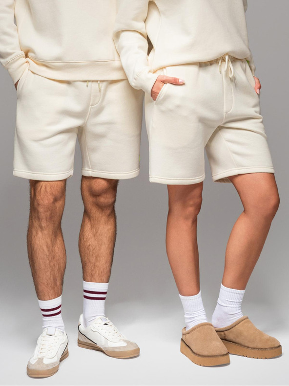 Ombre Clothing Unisex trenirke šortice sa rebrastim pojasom - kremasta V2 OU-SRBC-0101 Ombre Clothing