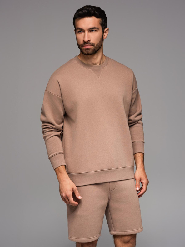 Ombre Clothing Unisex trenirke šortice sa rebrastim pojasom - smeđe V16 OU-SRBC-0101 Ombre Clothing