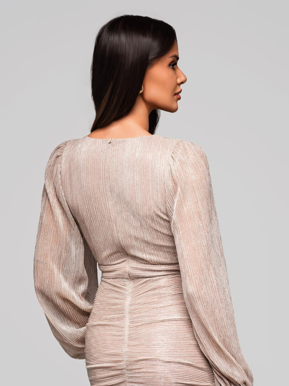 Edoti Ženske mini haljine sa dugim rukavima i V izrezom RUBI DLR195 - srebrne EDOTI