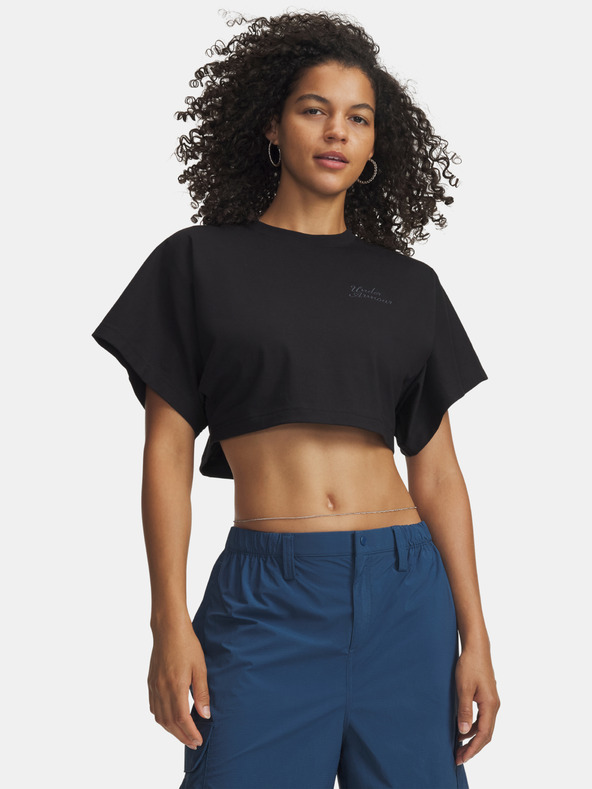 Under Armour Ženski skraćeni t-shirt Under Armour Cropped Script SS Tee-BLK